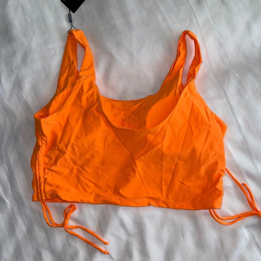 Yoesee Bright Orange Bikini‎ Top with Drawstring Sides Sleeveless Activewear XXL